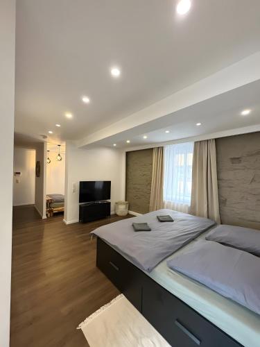 a large bedroom with a large bed in a room at C & D Wohnung I in Bad Kissingen