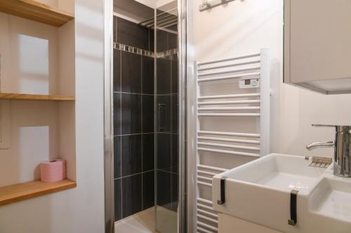 a bathroom with a shower and a sink at Cosy Studio Mezzanine in Allevard