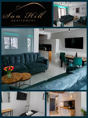 a collage of a living room and a living room at Apartament Sun Hill in Wisła