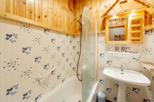 a bathroom with a shower and a sink and a toilet at Le Col Panoramic in La Toussuire
