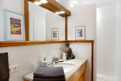 a bathroom with a sink and a mirror at Bergnest Penning in Hopfgarten im Brixental
