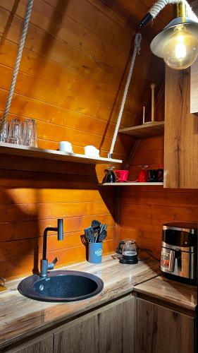 a kitchen counter with a sink in a kitchen at Nakas cottage in Tbilisi City