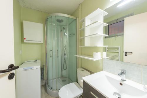 a bathroom with a shower and a toilet and a sink at Chalet 4 Personnes classé 3 étoiles in Luz-Saint-Sauveur