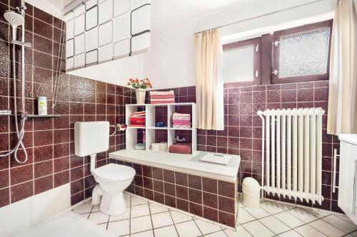 a bathroom with a toilet and a radiator at Ferienwohnung Loy in Rastede