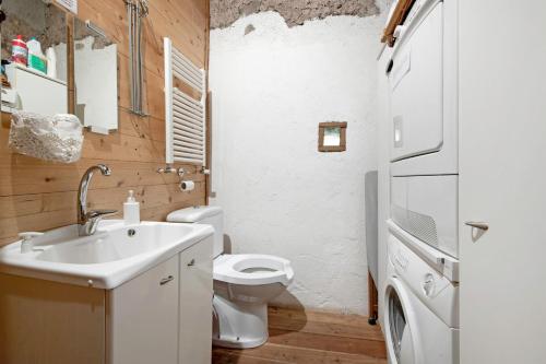 a bathroom with a sink and a toilet and a refrigerator at Le Fratte in Pertica Alta