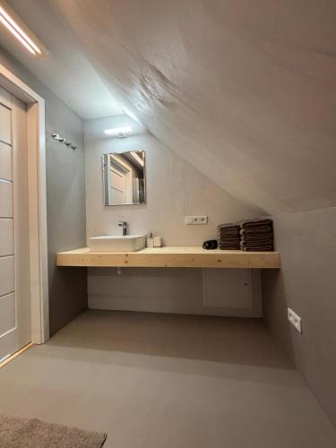 a bathroom with a sink and a mirror at Apartamenty u Załogi in Zakopane