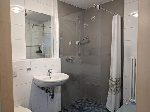a bathroom with a sink and a shower at im Oberdorf in Achern