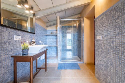 a bathroom with a sink and a shower at Casa Brava in Santanyi