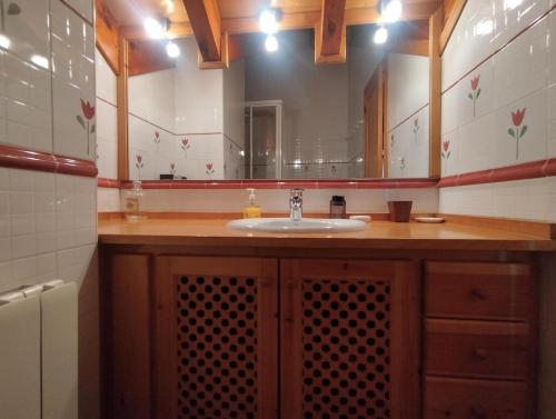 a bathroom with a sink and a large mirror at Casa Arguis in Eriste