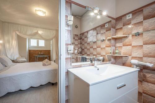 a bathroom with a sink and a mirror at Gîtes le Clos des Pradals in Tarascon-sur-Ariège