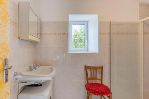 a bathroom with a sink and a shower at Chez l'Oncle in Gras