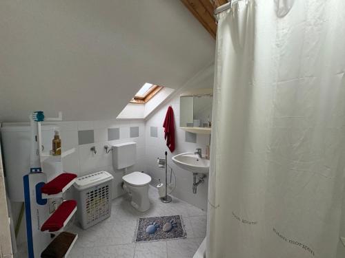 a bathroom with a shower and a toilet and a sink at Bugojno Avantura in Donjići