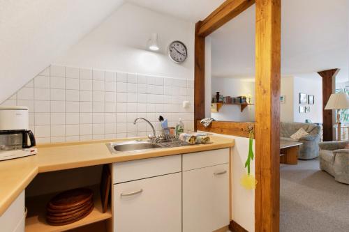 a kitchen with a sink and a living room at Ferien Auf Dem Lande in Scheggerott