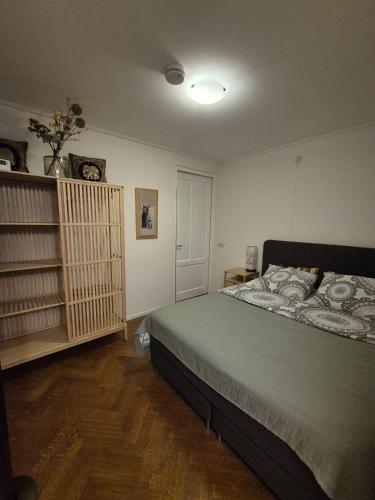 a bedroom with a bed and a book shelf at B&B Lisa Groningen in Haren