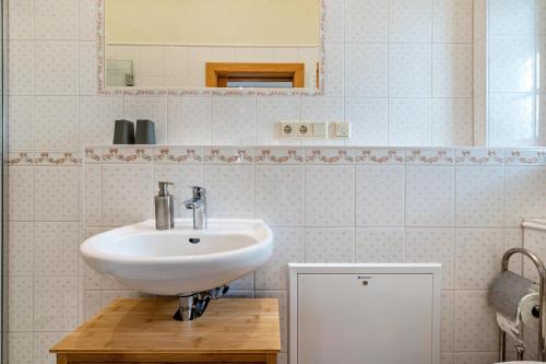 a bathroom with a sink and a mirror at Altstadtidyll Meißen in Meißen
