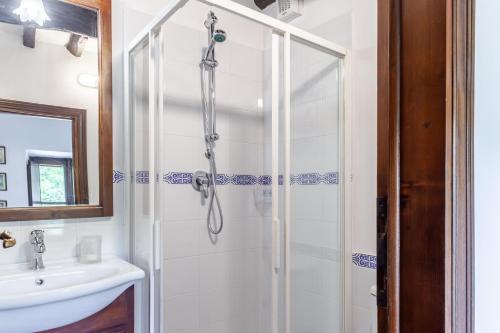 a bathroom with a shower and a sink at Domino Cottage - Monteggiori in Camaiore
