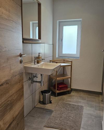 a bathroom with a sink and a mirror at wohnung-nummer-4 in Pielenhofen