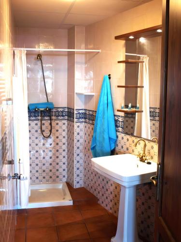 a bathroom with a shower and a sink and a shower at Can Joan in Rosell