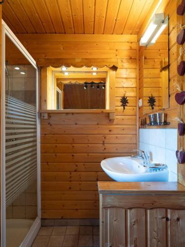 a bathroom with a sink and a shower and a tub at Les Grands Champs Sud in Faverges