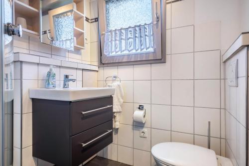 a bathroom with a sink and a toilet at Wikinger 74 in Immenstaad am Bodensee