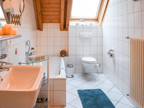 a bathroom with a sink and a toilet and a shower at Stulzenhof in Hofstetten