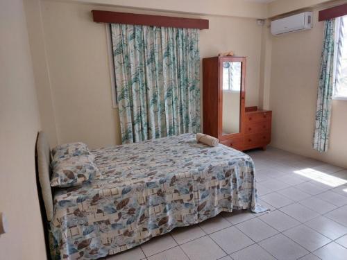 a bedroom with a bed and a dresser and a mirror at Newtown Beach Bed and Bath in Nadi