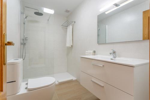 a bathroom with a toilet and a sink and a shower at Puerto Playa 3 in Puerto del Rosario
