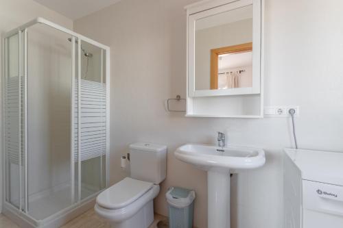 a bathroom with a toilet and a sink and a shower at Apartamento Corazón de Nerja in Nerja