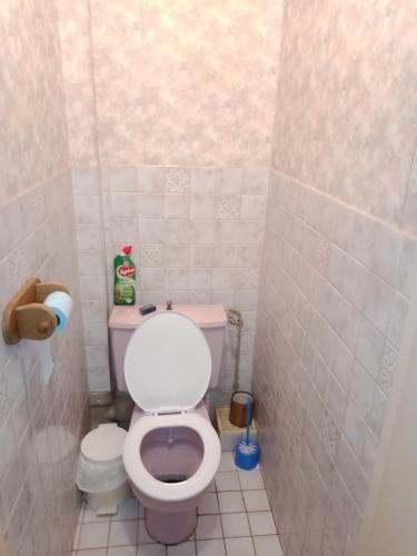 a small bathroom with a toilet in a stall at Maison entière Garage et parking in Montluçon