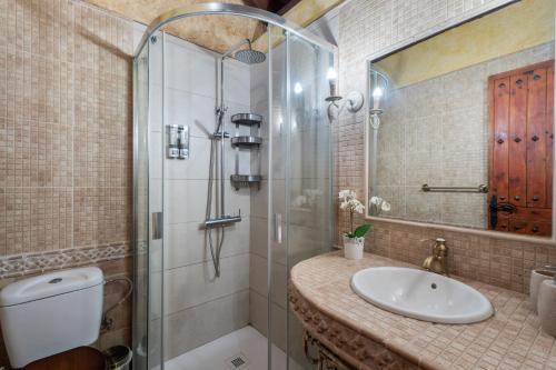 a bathroom with a sink and a shower at Casa Cruz De Tierno in Agulo