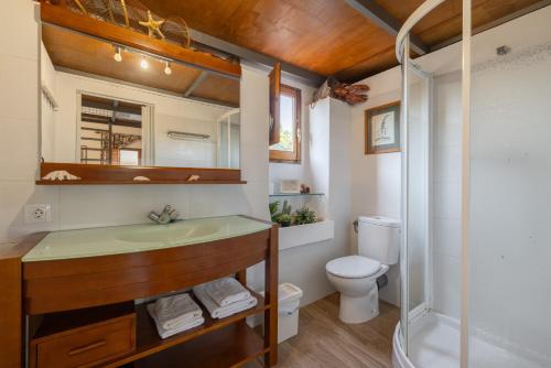 a bathroom with a sink and a toilet and a shower at Estudio La Cochera in Deltebre