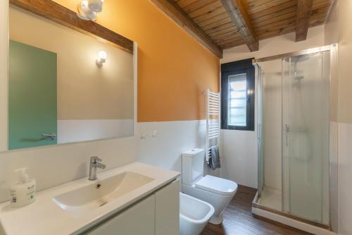 a bathroom with a sink and a toilet and a shower at La Morada De Piedralaves in Piedralaves
