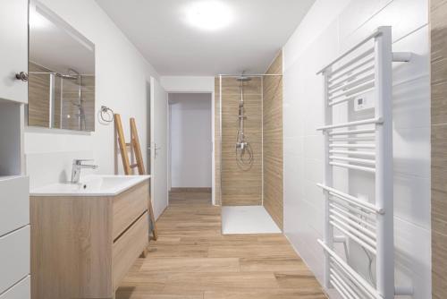 a bathroom with a sink and a shower at Bel appartement 3 piece in Saint-Hippolyte