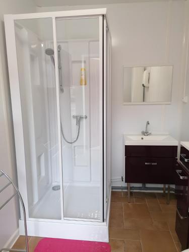 a bathroom with a shower and a sink at Gite 5 Pers proche Wimereux in Belle-et-Houllefort