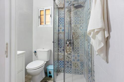 a bathroom with a toilet and a shower at Ca' Navarro in Vega de San Mateo