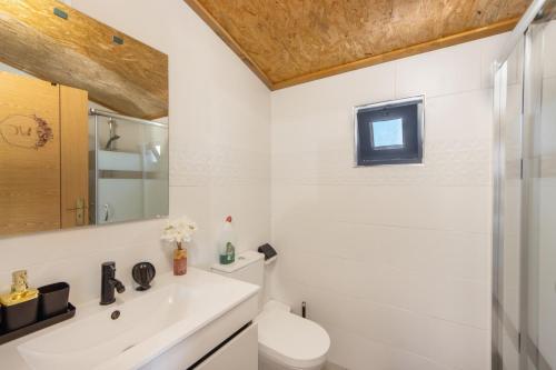 a bathroom with a sink and a toilet at Casinha Saragoça e Vergueiro in Ponte de Vagos