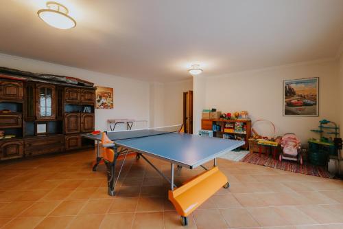 a living room with a ping pong table in it at Casa das Camarinhas in Murtinheira