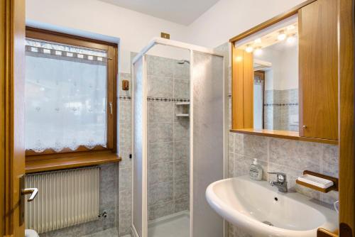 a bathroom with a sink and a shower at Residence Malibu Appartamento 8 in Falcade