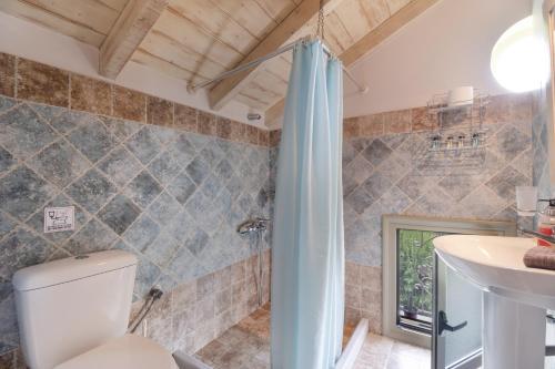 a bathroom with a toilet and a sink at Villa Fotini Lefkada in Lefkada