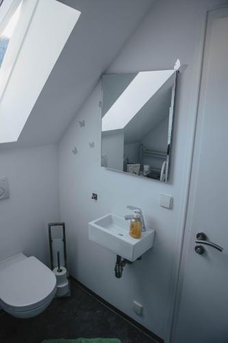 a bathroom with a sink and a toilet at Ferienwohnung Wunderbar in Bad Wildbad
