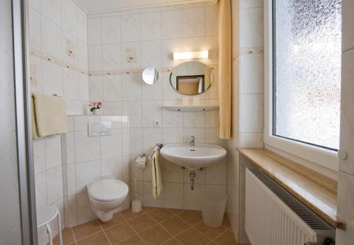 a small bathroom with a toilet and a sink at Gästehaus Nietmann_ Ferienwohnung 7 in Altenau