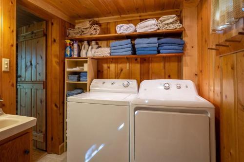 a laundry room with a washer and dryer in a cabin at Great Escape Cabin · Great Escape Cabin in Connestee Falls in Brevard