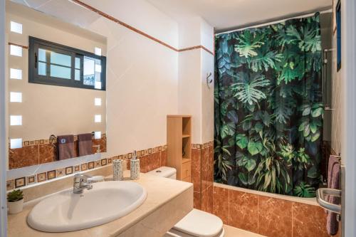 a bathroom with a sink and a toilet at Villa Esmeralda in Lanzarote