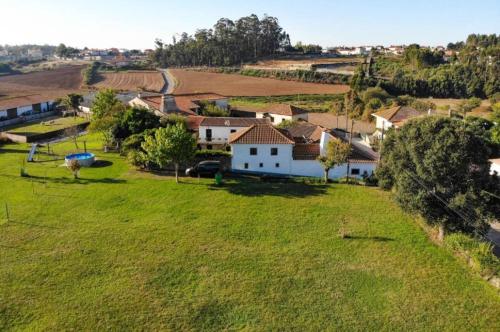 an aerial view of a house in a green field at Casa do Caldas - Turismo Rural in Retorta