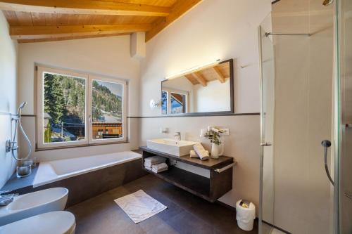 a bathroom with a tub and a sink and a shower at Chalet de Ultimis in Ultimo
