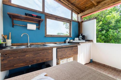 a kitchen with a sink and a window at A Look Salento in Castrignano del Capo