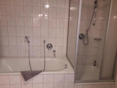 a bathroom with a shower and a bath tub with a shower at Ferienwohnung Köppl in Lam