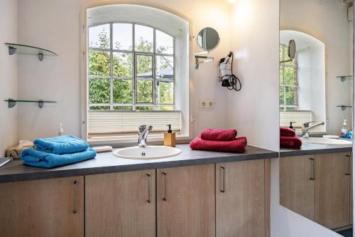 a bathroom with a sink and a window at Wohnung 1 Terrassenwohnung in Stockelsdorf