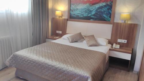a bedroom with a bed and a painting on the wall at Hotel Baylan İzmir in Izmir