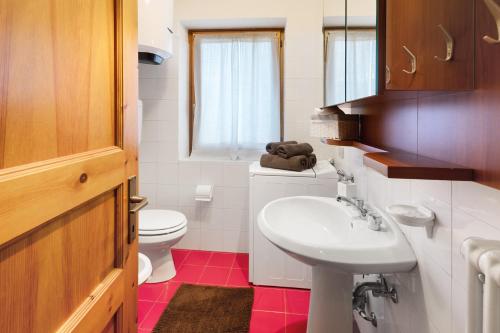 a bathroom with a white toilet and a sink at Cima de' Piazzi Apartment 2 in Valdidentro
